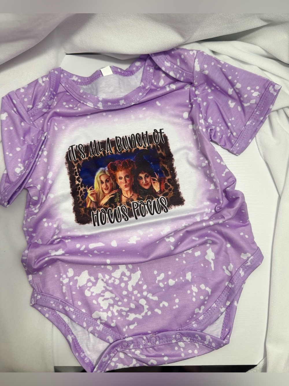 Lavender and White Kids 'Hocus Pocus' One-Piece Bodysuit